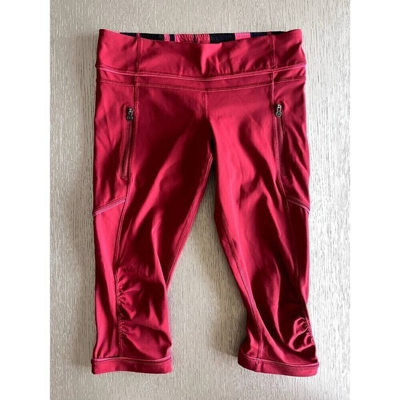 Lululemon Red Cropped Leggings Zipper Pockets Size 6 Women's Brand New Gym Yoga - Picture 1 of 8